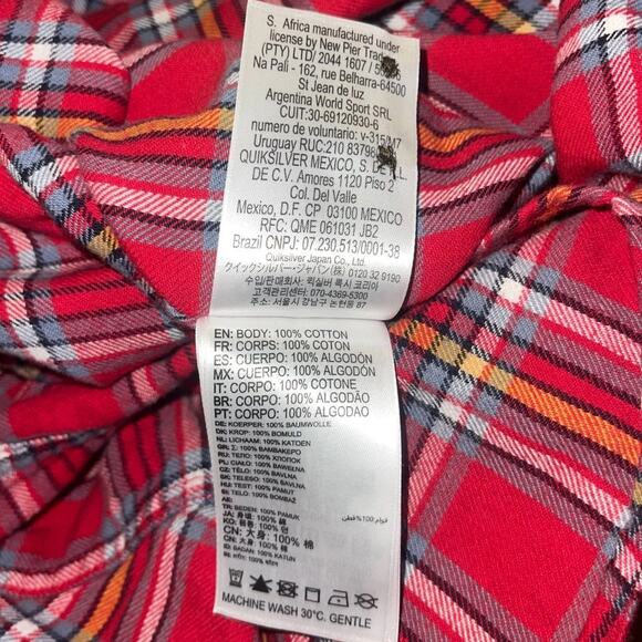 Quicksilver Mens Long Sleeve Button Up Plaid Red Size Larger Regular Fit Skater - Picture 4 of 4